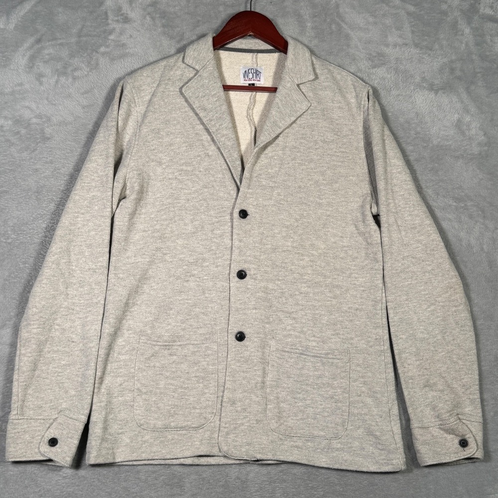 Viveshirt Knit Blazer Jacket Mens L (Fits S) Gray Casual‎ 3 Button Patch Pockets